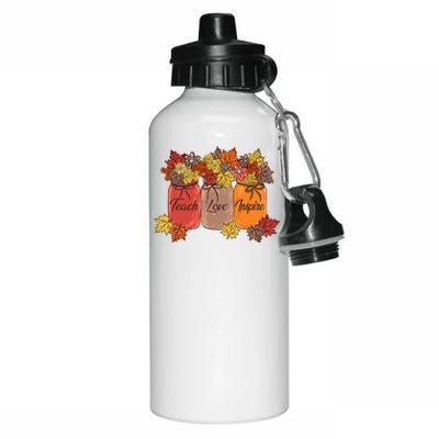 Teach Love Inspire Fall Teacher Thankful Floral Autumn Vibes Aluminum Water Bottle 