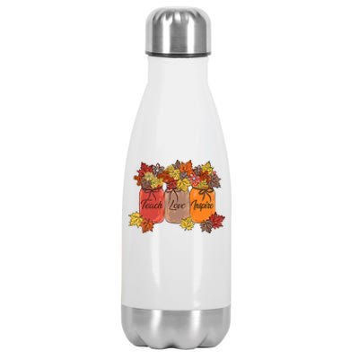 Teach Love Inspire Fall Teacher Thankful Floral Autumn Vibes Stainless Steel Insulated Water Bottle