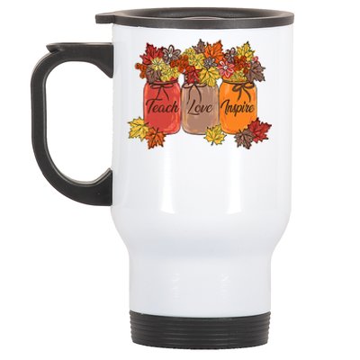 Teach Love Inspire Fall Teacher Thankful Floral Autumn Vibes Stainless Steel Travel Mug