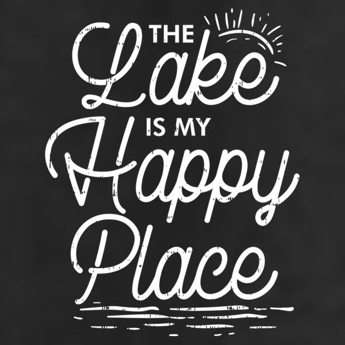 The Lake Is My Happy Place Funny Summer Camp Vacation Gift 7 Panel Mesh Trucker Snapback Hat