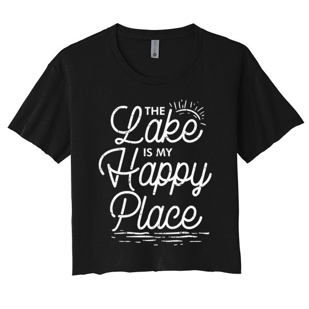 The Lake Is My Happy Place Funny Summer Camp Vacation Gift Crop Top