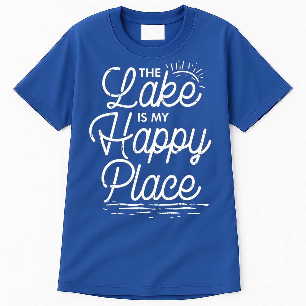 The Lake Is My Happy Place Funny Summer Camp Vacation Gift Tall T-Shirt