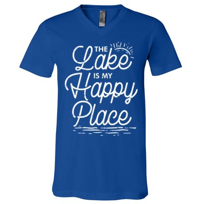 The Lake Is My Happy Place Funny Summer Camp Vacation Gift V-Neck T-Shirt