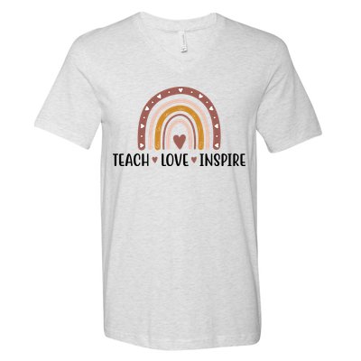 Teach Love Inspire Fall Autumn Rainbow V-Neck T-Shirt