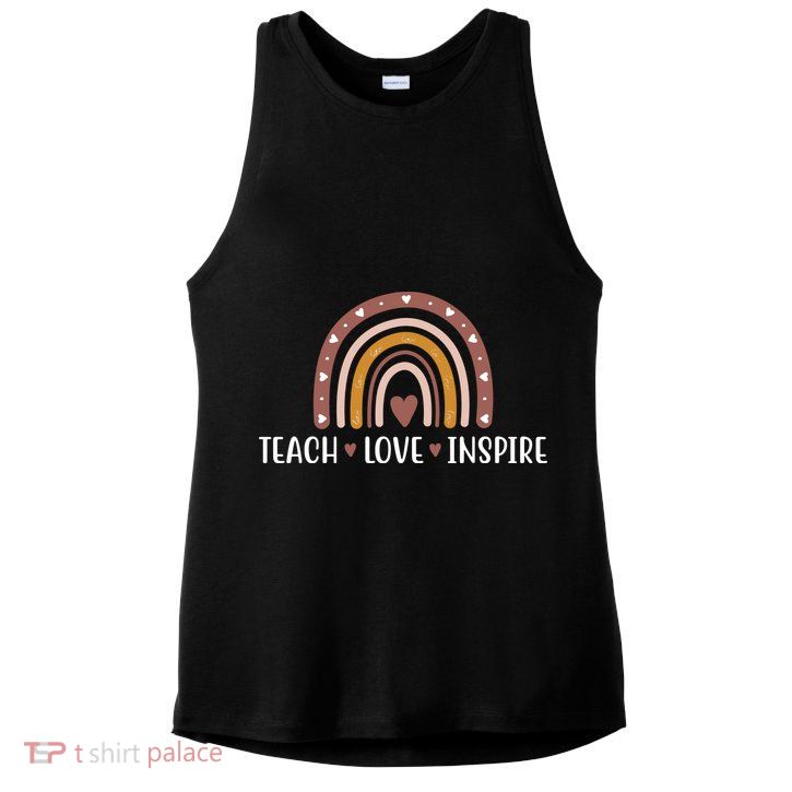 Teach Love Inspire Fall Autumn Rainbow Ladies PosiCharge Tri-Blend Wicking Tank