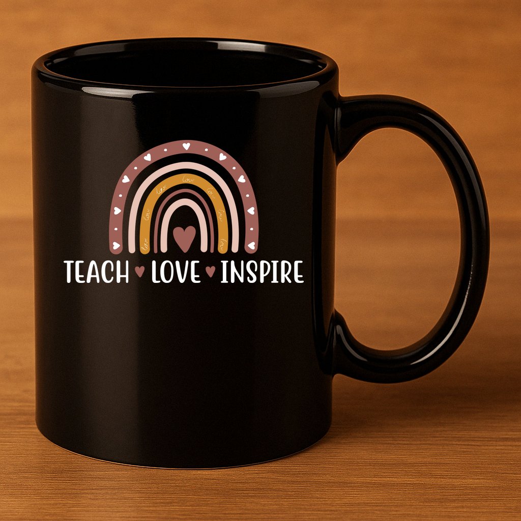 Teach Love Inspire Fall Autumn Rainbow 11oz C Handle Ceramic Mug