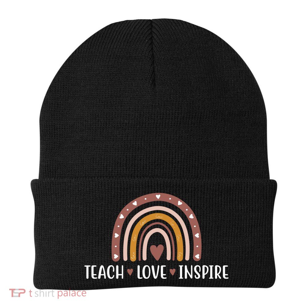 Teach Love Inspire Fall Autumn Rainbow Knit Cap Winter Beanie