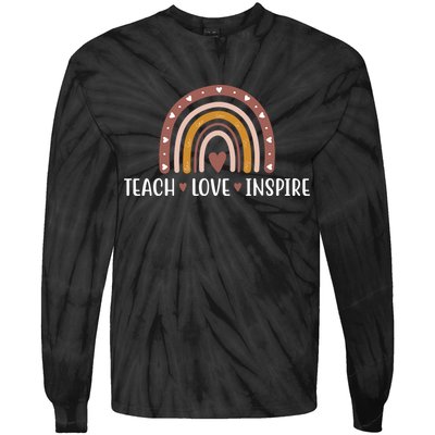 Teach Love Inspire Fall Autumn Rainbow Tie-Dye Long Sleeve Shirt