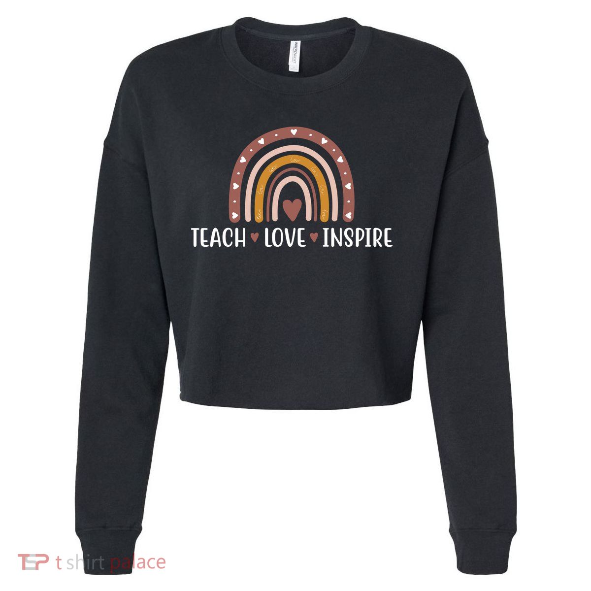 Teach Love Inspire Fall Autumn Rainbow Cropped Pullover Crew