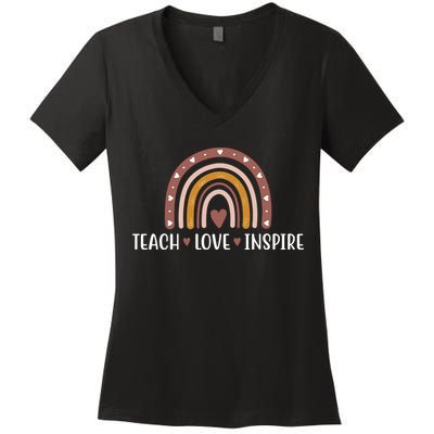 Teach Love Inspire Fall Autumn Rainbow Women's V-Neck T-Shirt