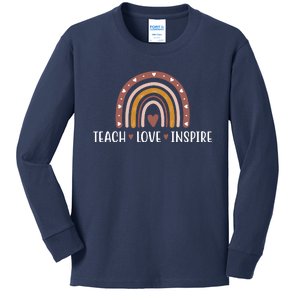 Teach Love Inspire Fall Autumn Rainbow Kids Long Sleeve Shirt