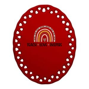 Teach Love Inspire Fall Autumn Rainbow Ceramic Oval Ornament