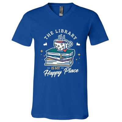 The Library Is My Happy Place Design Librarian Books Gift V-Neck T-Shirt