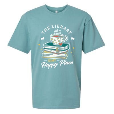 The Library Is My Happy Place Design Librarian Books Gift Sueded Cloud Jersey T-Shirt