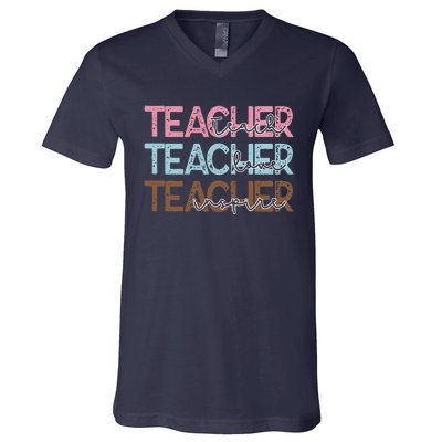 Teach Love Inspire Inspirational Teacher Appreciation Women V-Neck T-Shirt