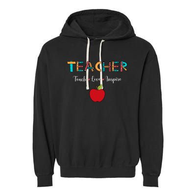 Teach Love Inspire Leopard Back To School Cute Teacher Garment-Dyed Fleece Hoodie