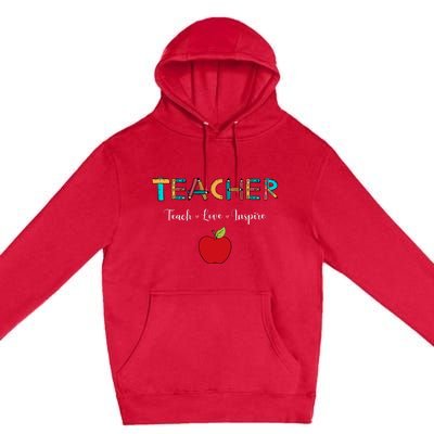 Teach Love Inspire Leopard Back To School Cute Teacher Premium Pullover Hoodie