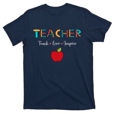 Teach Love Inspire Leopard Back To School Cute Teacher T-Shirt