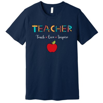 Teach Love Inspire Leopard Back To School Cute Teacher Premium T-Shirt