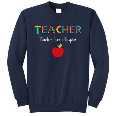 Teach Love Inspire Leopard Back To School Cute Teacher Tall Sweatshirt