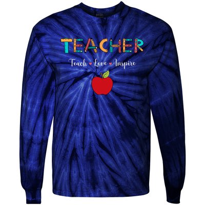 Teach Love Inspire Leopard Back To School Cute Teacher Tie-Dye Long Sleeve Shirt