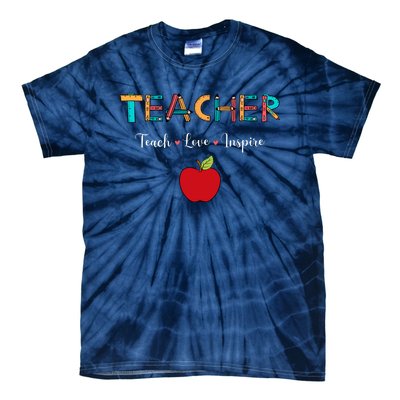 Teach Love Inspire Leopard Back To School Cute Teacher Tie-Dye T-Shirt