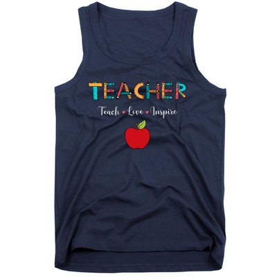 Teach Love Inspire Leopard Back To School Cute Teacher Tank Top