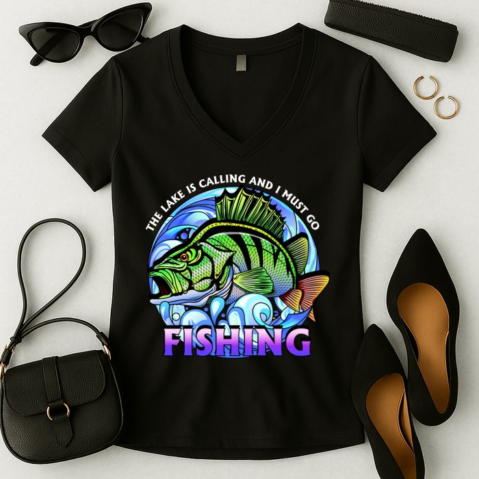 The Lake Is Calling And I Must Go Fishing Women's V-Neck T-Shirt