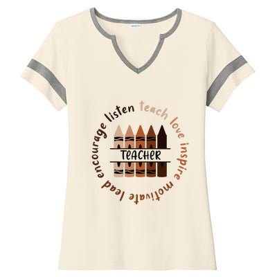 Teach Love Inspire Teacher Melanin Black History Month Ladies Halftime Notch Neck Tee