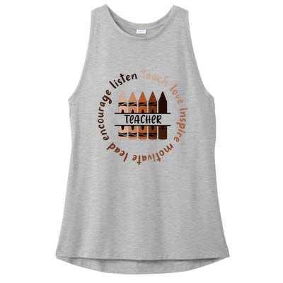 Teach Love Inspire Teacher Melanin Black History Month Ladies PosiCharge Tri-Blend Wicking Tank