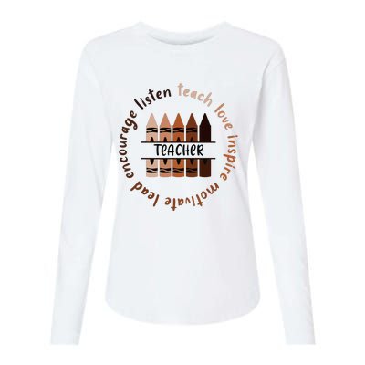 Teach Love Inspire Teacher Melanin Black History Month Womens Cotton Relaxed Long Sleeve T-Shirt