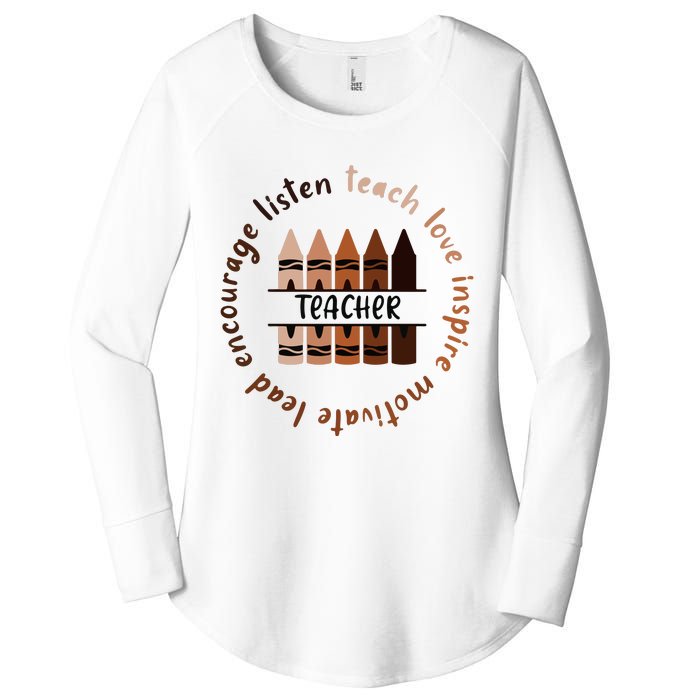 Teach Love Inspire Teacher Melanin Black History Month Women's Perfect Tri Tunic Long Sleeve Shirt