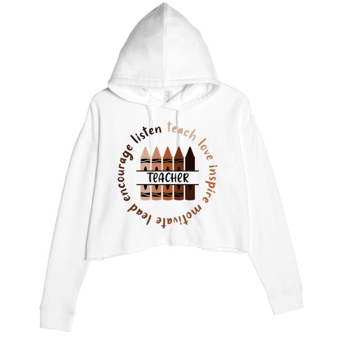 Teach Love Inspire Teacher Melanin Black History Month Crop Fleece Hoodie