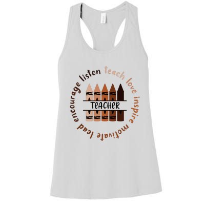 Teach Love Inspire Teacher Melanin Black History Month Women's Racerback Tank