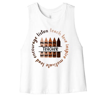 Teach Love Inspire Teacher Melanin Black History Month Women's Racerback Cropped Tank