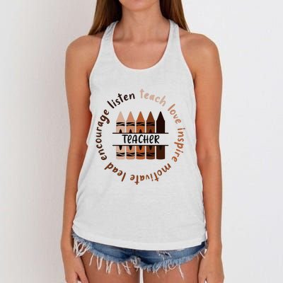 Teach Love Inspire Teacher Melanin Black History Month Women's Knotted Racerback Tank