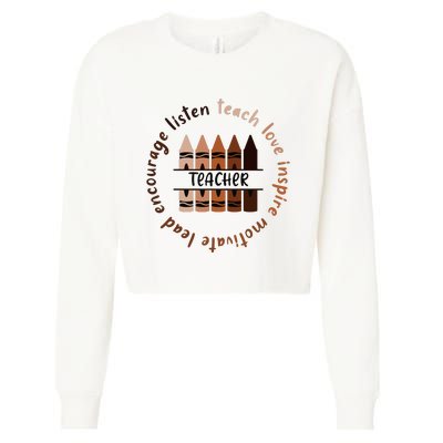 Teach Love Inspire Teacher Melanin Black History Month Cropped Pullover Crew