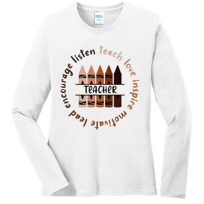 Teach Love Inspire Teacher Melanin Black History Month Ladies Long Sleeve Shirt