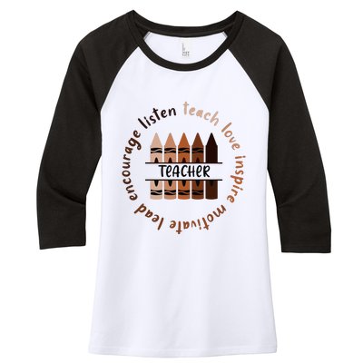 Teach Love Inspire Teacher Melanin Black History Month Women's Tri-Blend 3/4-Sleeve Raglan Shirt