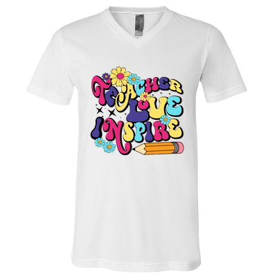 Teach Love Inspire Teacher Life Teacher Back To School Motivation For Teacher V-Neck T-Shirt