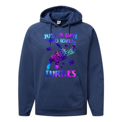 Turtle Lover Just A Girl Who Loves Turtles Turtle Watercolor Sea Ocean Performance Fleece Hoodie