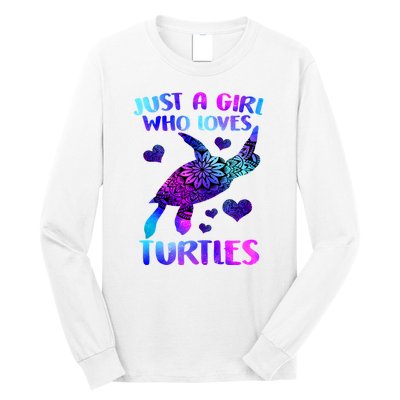 Turtle Lover Just A Girl Who Loves Turtles Turtle Watercolor Sea Ocean Long Sleeve Shirt