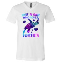 Turtle Lover Just A Girl Who Loves Turtles Turtle Watercolor Sea Ocean V-Neck T-Shirt