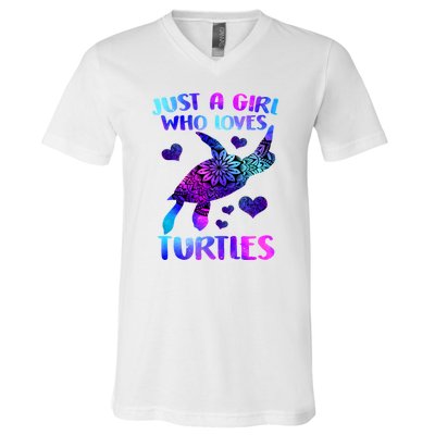 Turtle Lover Just A Girl Who Loves Turtles Turtle Watercolor Sea Ocean V-Neck T-Shirt