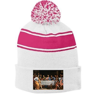 The Lord Jesus Christ With 12 Apostles On The Lords Supper Stripe Pom Pom Beanie