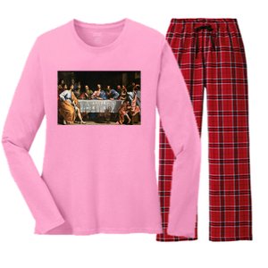 The Lord Jesus Christ With 12 Apostles On The Lords Supper Women's Long Sleeve Flannel Pajama Set 