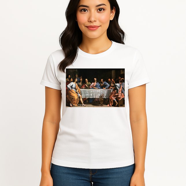 The Lord Jesus Christ With 12 Apostles On The Lords Supper Womens T-Shirt