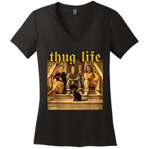 Thug Life Kamala Harris 2024 Feminist Vote Blue Election Women's V-Neck T-Shirt