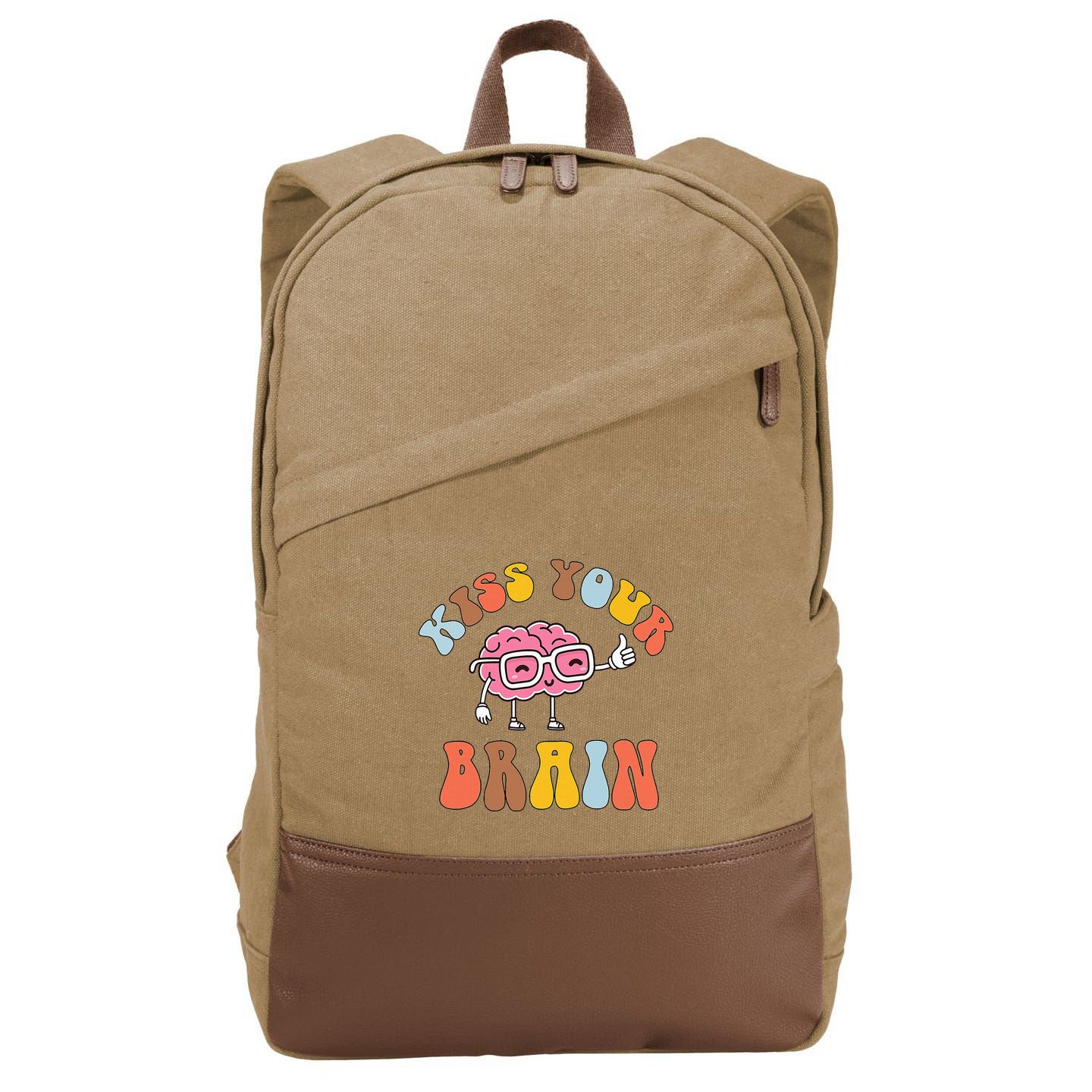 Teacher Life Kiss Your Brain Students Class Cotton Canvas Backpack