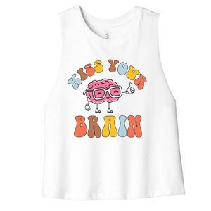 Teacher Life Kiss Your Brain Students Class Cute Funny Women's Racerback Cropped Tank